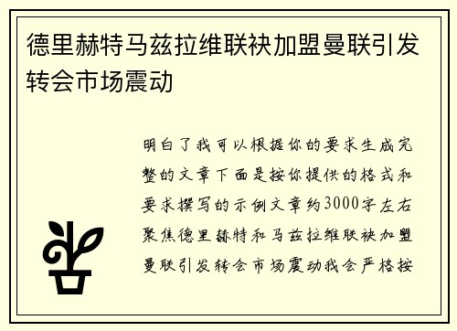 德里赫特马兹拉维联袂加盟曼联引发转会市场震动